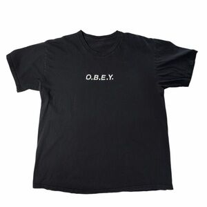 OBEY Men's Black Short Sleeve Embroidered Logo Cotton T-Shirt Size Large